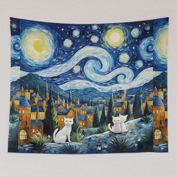 Item preview, Cat Van gogh Inspired Starry Night Painting for Van gogh Lovers designed and sold by Vangoholic.