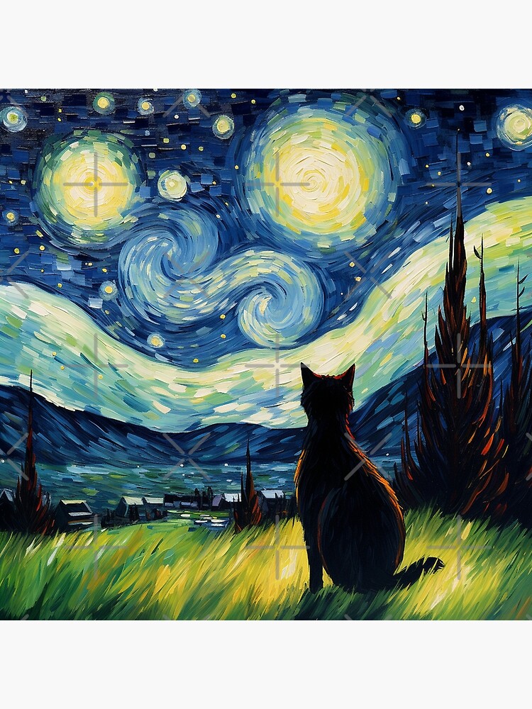 Van gogh Starry Night Cat  Sticker for Sale by Vangoholic