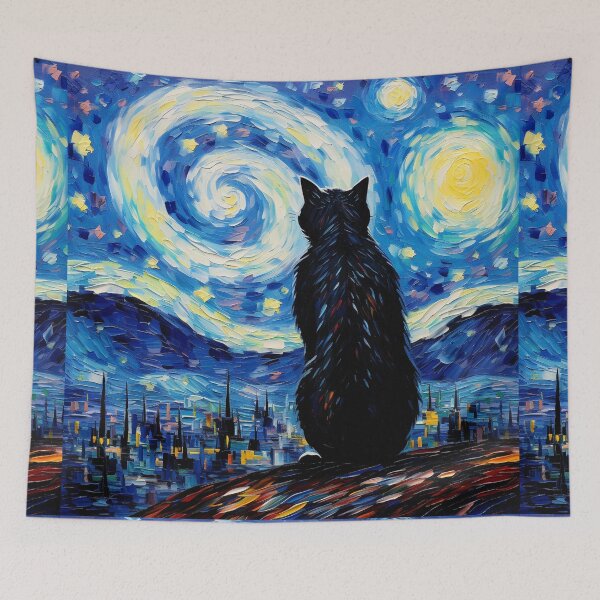 Item preview, Cat Van gogh Inspired Starry Night Painting for Van gogh Lovers designed and sold by Vangoholic.