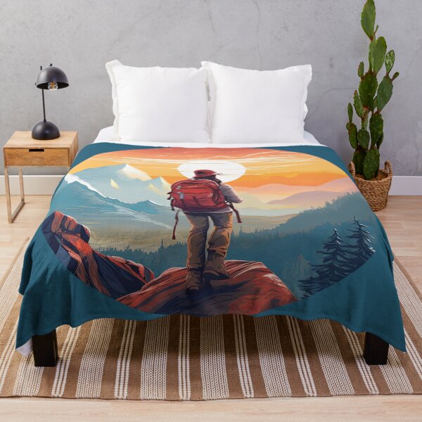 Item preview, Woman Hiking Mountains Sunset Retro Vintage Gift designed and sold by T-shirt-Designs.
