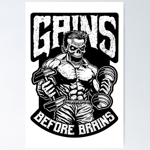 Gains Before Brains Zombie Gym Rat Fitness - Camiseta de alta calidad para  Halloween