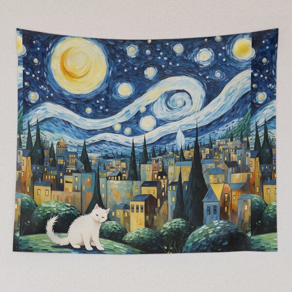 Item preview, Cat Van gogh Inspired Starry Night Painting for Van gogh Lovers designed and sold by Vangoholic.