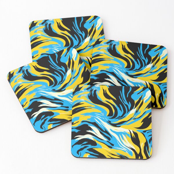 Item preview, Colorful fantasy pattern black white blue yellow ornaments zebra fur designed and sold by G-M-Designs.