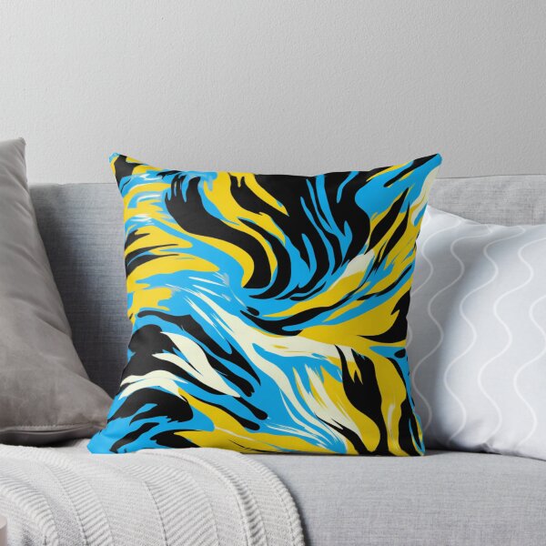 Item preview, Colorful fantasy pattern black white blue yellow ornaments zebra fur designed and sold by G-M-Designs.