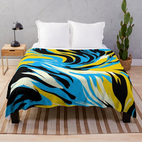 Item preview, Colorful fantasy pattern black white blue yellow ornaments zebra fur designed and sold by G-M-Designs.