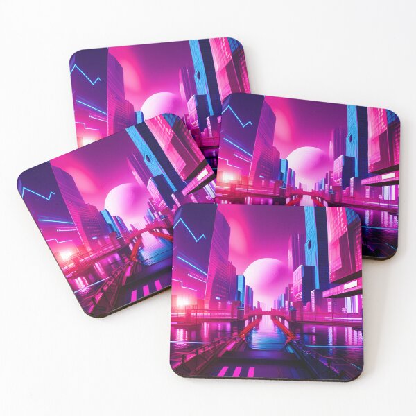 Item preview, Moon Rising Overhead A Vaporwave Cyber City designed and sold by Ink Art Design.
