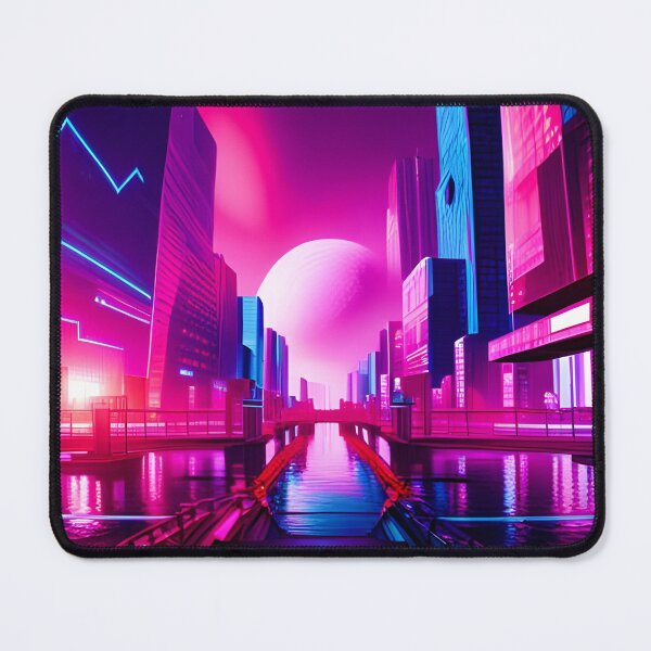 Item preview, Moon Rising Overhead A Vaporwave Cyber City designed and sold by Ink Art Design.