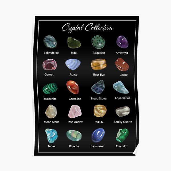 Crystal Collection Illustration Set of Crystals Poster Gemstone Poster