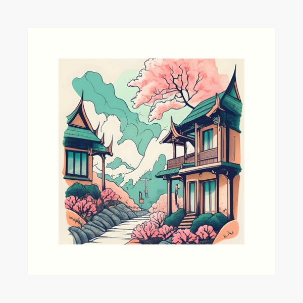 Item preview, Old Traditional Thailand house Baan Drawing designed and sold by Patricks-Art.