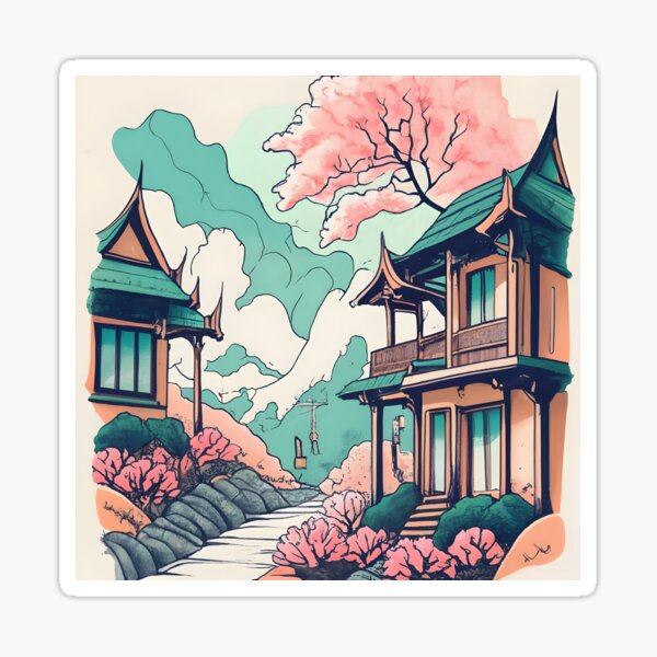 Item preview, Old Traditional Thailand house Baan Drawing designed and sold by Patricks-Art.