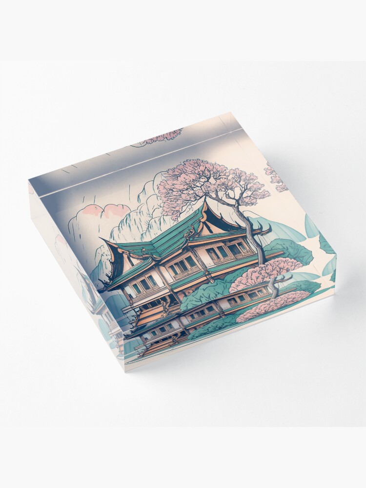 Thumbnail 3 of 5, Acrylic Block, Old Traditional Thailand house Baan Drawing designed and sold by Patricks-Art.