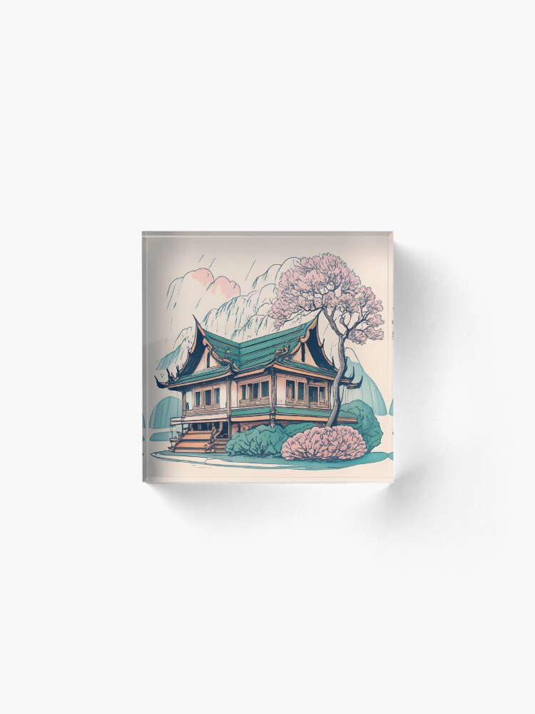 Thumbnail 2 of 5, Acrylic Block, Old Traditional Thailand house Baan Drawing designed and sold by Patricks-Art.