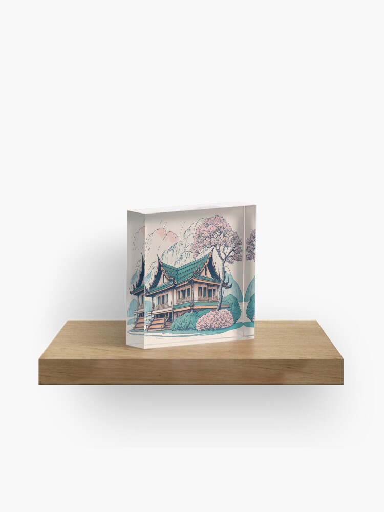 Thumbnail 1 of 5, Acrylic Block, Old Traditional Thailand house Baan Drawing designed and sold by Patricks-Art.