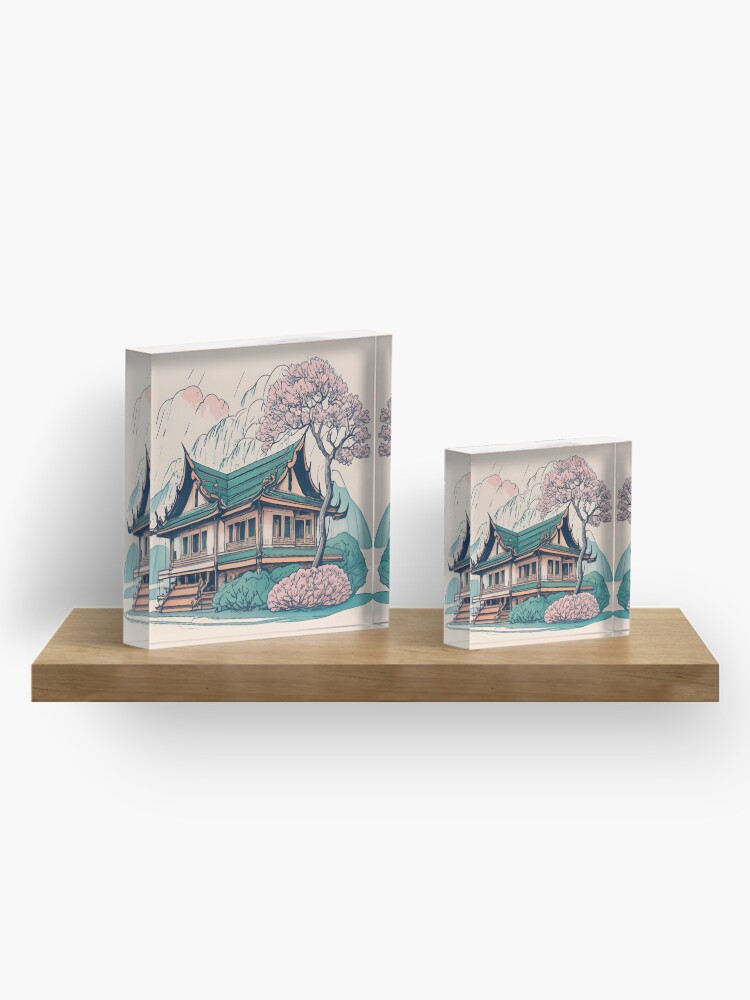 Thumbnail 4 of 5, Acrylic Block, Old Traditional Thailand house Baan Drawing designed and sold by Patricks-Art.