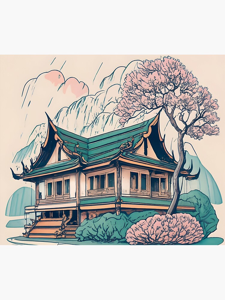 Thumbnail 5 of 5, Mouse Pad, Old Traditional Thailand house Baan Drawing designed and sold by Patricks-Art.