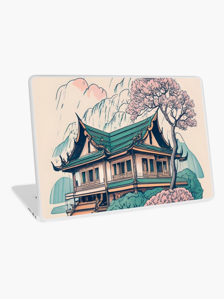 Thumbnail 1 of 2, Laptop Skin, Old Traditional Thailand house Baan Drawing designed and sold by Patricks-Art.