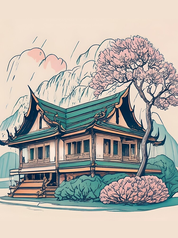 Thumbnail 5 of 5, Graphic T-Shirt, Old Traditional Thailand house Baan Drawing designed and sold by Patricks-Art.
