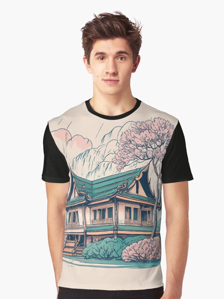 Thumbnail 1 of 5, Graphic T-Shirt, Old Traditional Thailand house Baan Drawing designed and sold by Patricks-Art.