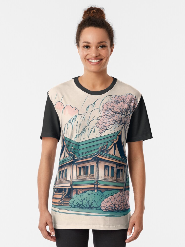 Thumbnail 2 of 5, Graphic T-Shirt, Old Traditional Thailand house Baan Drawing designed and sold by Patricks-Art.