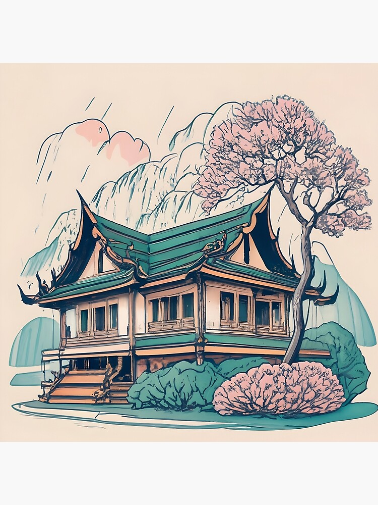 Thumbnail 4 of 4, Pillow, Old Traditional Thailand house Baan Drawing designed and sold by Patricks-Art.