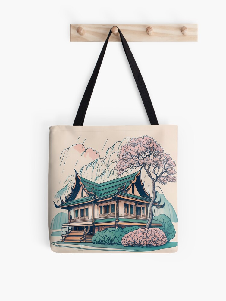 Thumbnail 1 of 2, Tote Bag, Old Traditional Thailand house Baan Drawing designed and sold by Patricks-Art.