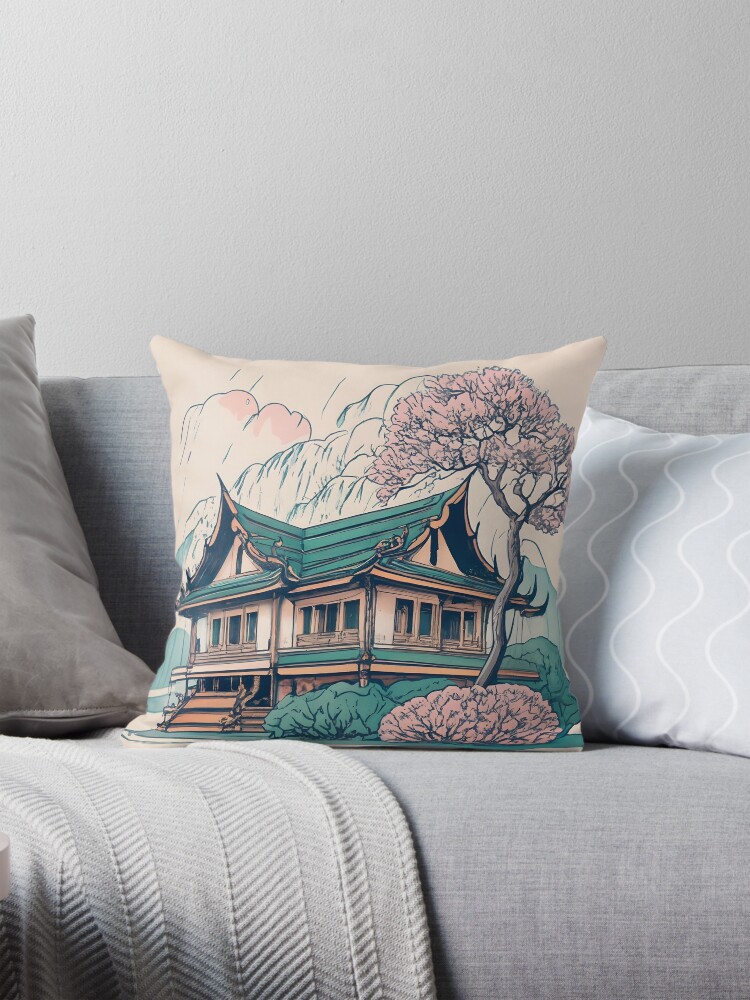 Thumbnail 1 of 4, Pillow, Old Traditional Thailand house Baan Drawing designed and sold by Patricks-Art.