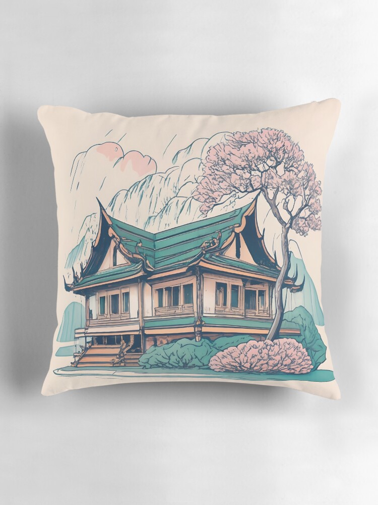 Thumbnail 3 of 4, Pillow, Old Traditional Thailand house Baan Drawing designed and sold by Patricks-Art.