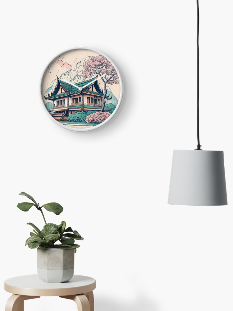 Thumbnail 2 of 4, Clock, Old Traditional Thailand house Baan Drawing designed and sold by Patricks-Art.