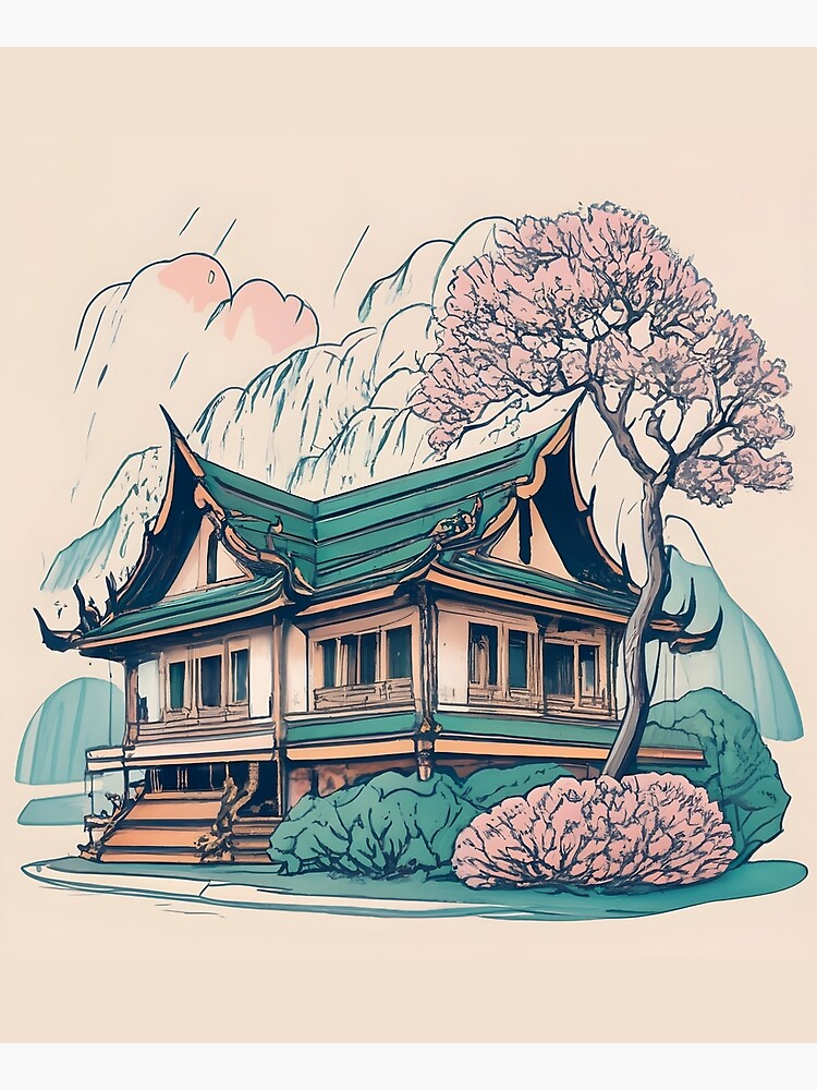 Thumbnail 6 of 6, Apron, Old Traditional Thailand house Baan Drawing designed and sold by Patricks-Art.