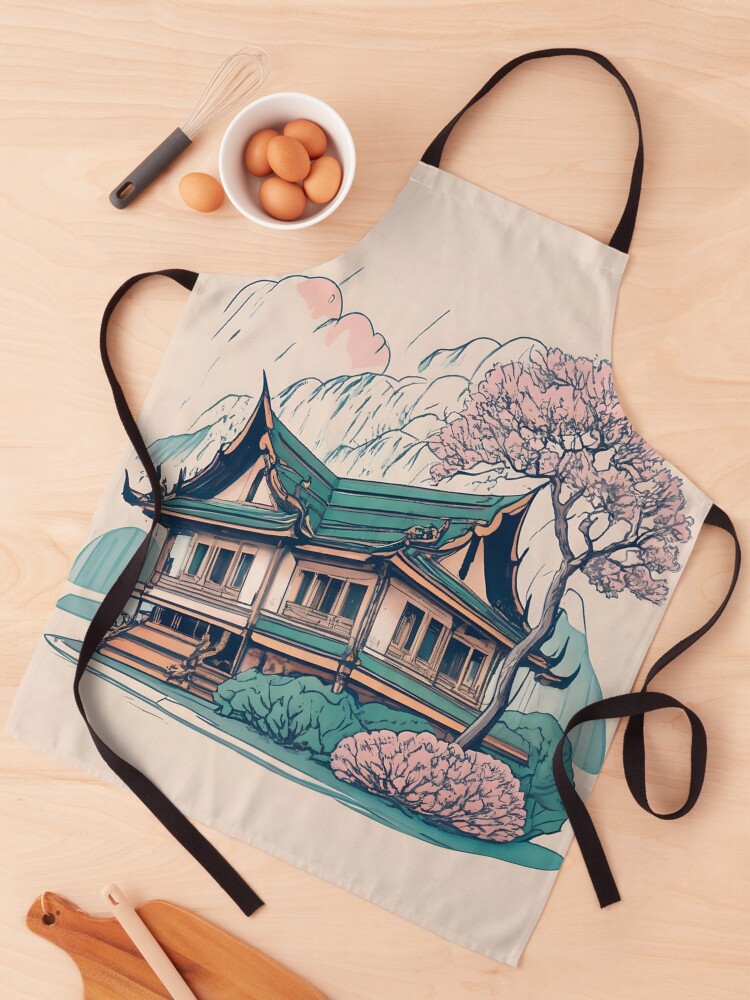 Thumbnail 1 of 6, Apron, Old Traditional Thailand house Baan Drawing designed and sold by Patricks-Art.