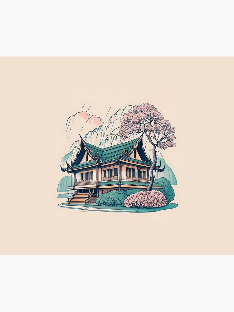 Thumbnail 6 of 6, Throw Blanket, Old Traditional Thailand house Baan Drawing designed and sold by Patricks-Art.