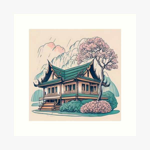 Item preview, Old Traditional Thailand house Baan Drawing designed and sold by Patricks-Art.