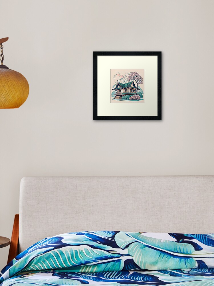 Thumbnail 2 of 7, Framed Art Print, Old Traditional Thailand house Baan Drawing designed and sold by Patricks-Art.