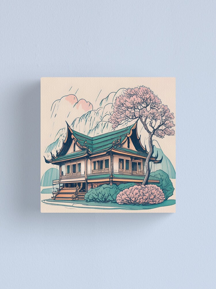 Thumbnail 1 of 3, Canvas Print, Old Traditional Thailand house Baan Drawing designed and sold by Patricks-Art.