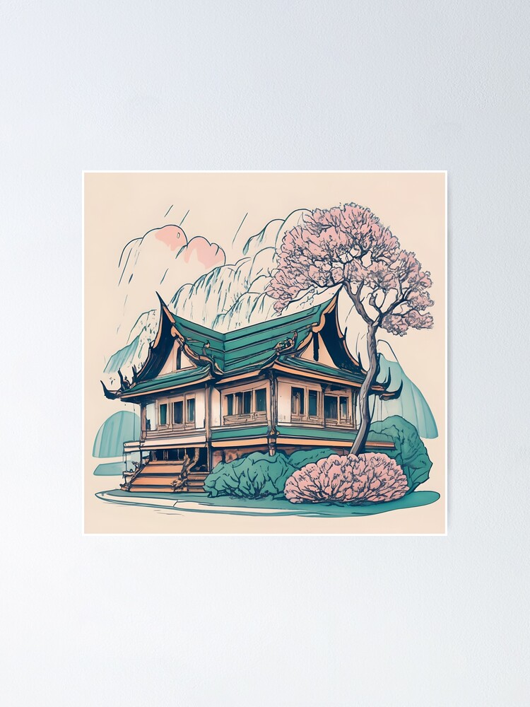 Thumbnail 1 of 3, Poster, Old Traditional Thailand house Baan Drawing designed and sold by Patricks-Art.