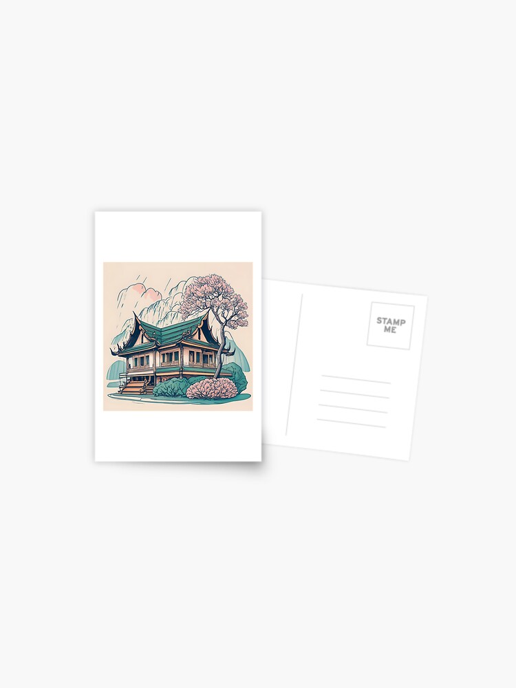 Thumbnail 1 of 2, Postcard, Old Traditional Thailand house Baan Drawing designed and sold by Patricks-Art.