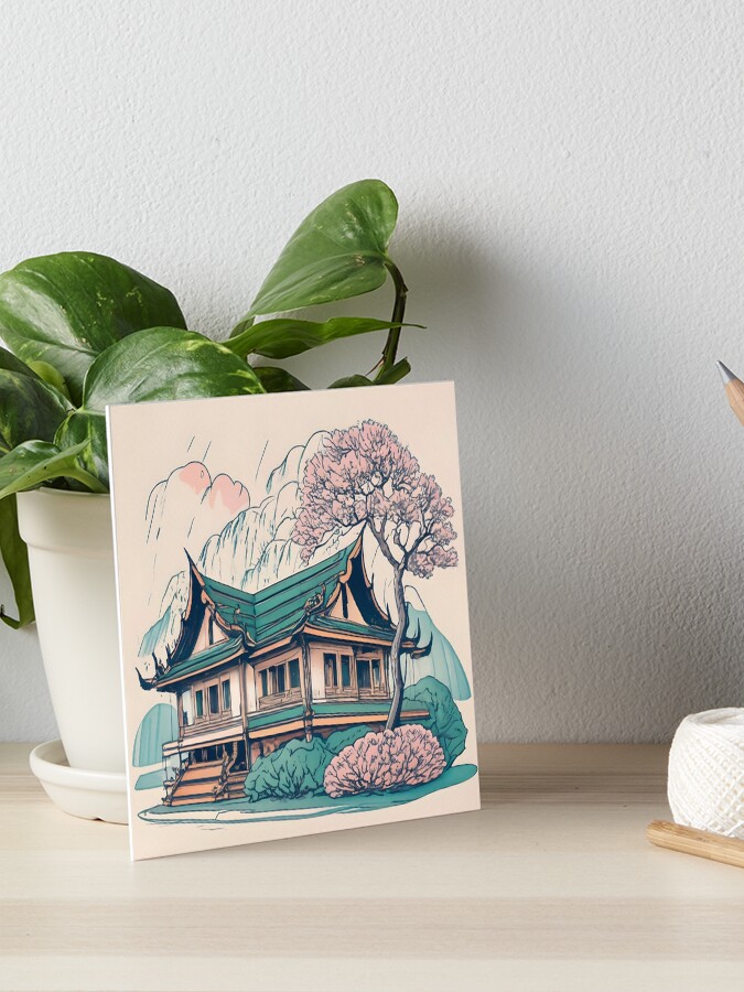 Thumbnail 1 of 2, Art Board Print, Old Traditional Thailand house Baan Drawing designed and sold by Patricks-Art.