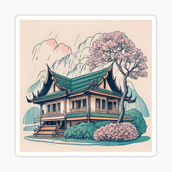 Item preview, Old Traditional Thailand house Baan Drawing designed and sold by Patricks-Art.