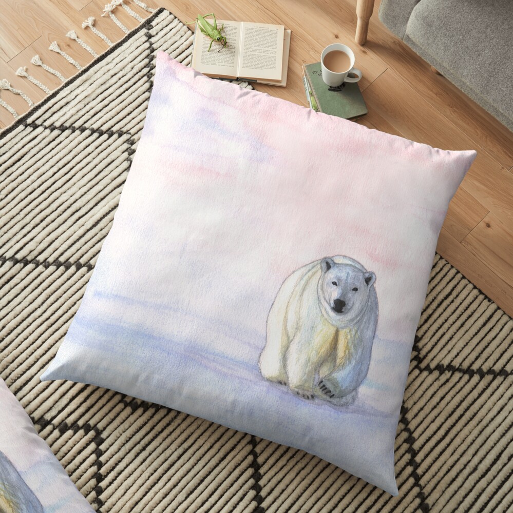 Polar bear in the icy dawn Floor Pillow