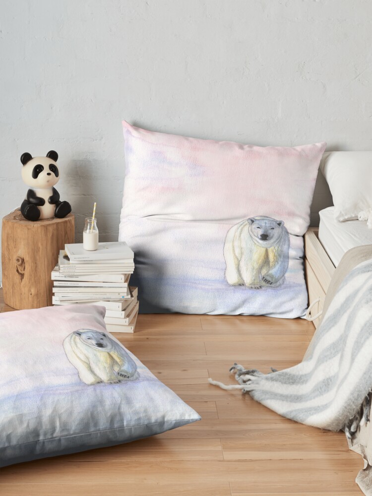 Alternate view of Polar bear in the icy dawn Floor Pillow