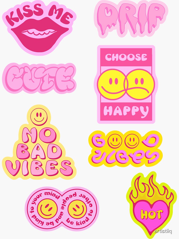 100 Pcs Preppy Stickers Pink Stickers Pack, Aesthetic Stickers