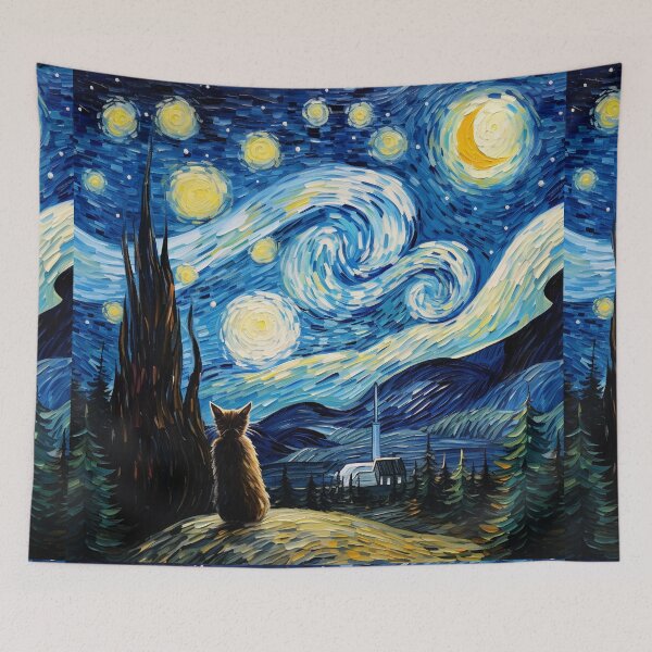 Item preview,  Cat Van gogh Inspired Starry Night Painting for Van gogh Lovers designed and sold by Vangoholic.