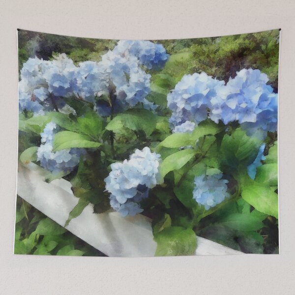 Item preview, Blue Hydrangea on White Fence designed and sold by Susan Savad.