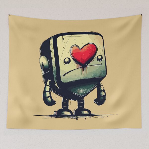 Artikelvorschau, Niedlicher, tollpatschiger, trauriger Valentinstag-Retro-Roboter entworfen und verkauft von TomFrontierArt.