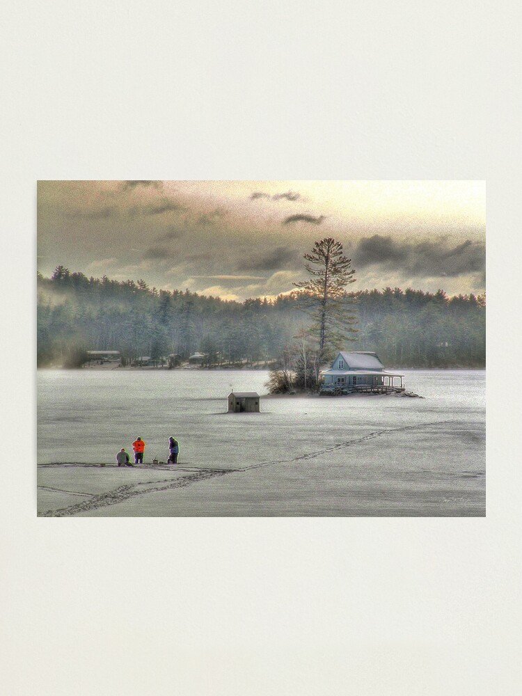 Alternate view of Warm Glow on a Cool Scene - Ice Fishing on Newfound Lake Photographic Print