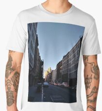 Metropolitan area, New York, Manhattan, Brooklyn, New York City, architecture, street, building, tree, car, pedestrians, day, night, nightlight, house, condominium,  Men's Premium T-Shirt