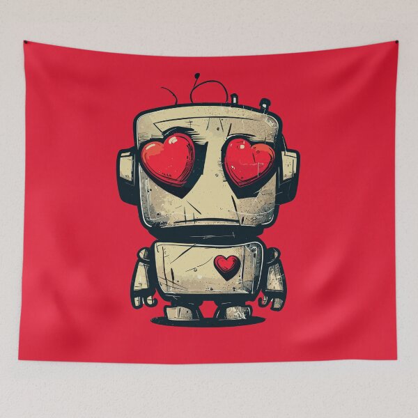 Artikelvorschau, Niedlicher, tollpatschiger, trauriger Valentinstag-Retro-Roboter in der Liebe entworfen und verkauft von TomFrontierArt.