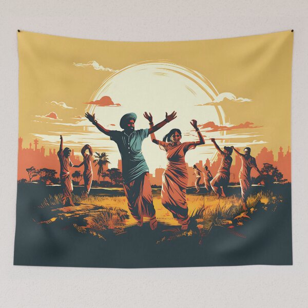 Item preview, Bhangra Dancers In Village Colourful Sunset designed and sold by PioneerX1.