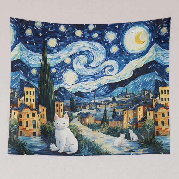 Item preview, Cat Van gogh Inspired Starry Night Painting for Van gogh Lovers designed and sold by Vangoholic.