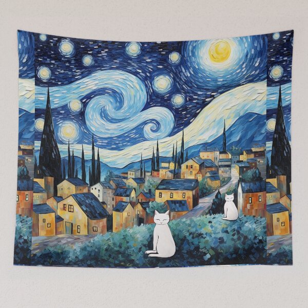 Item preview, Cat Van gogh Inspired Starry Night Painting for Van gogh Lovers designed and sold by Vangoholic.